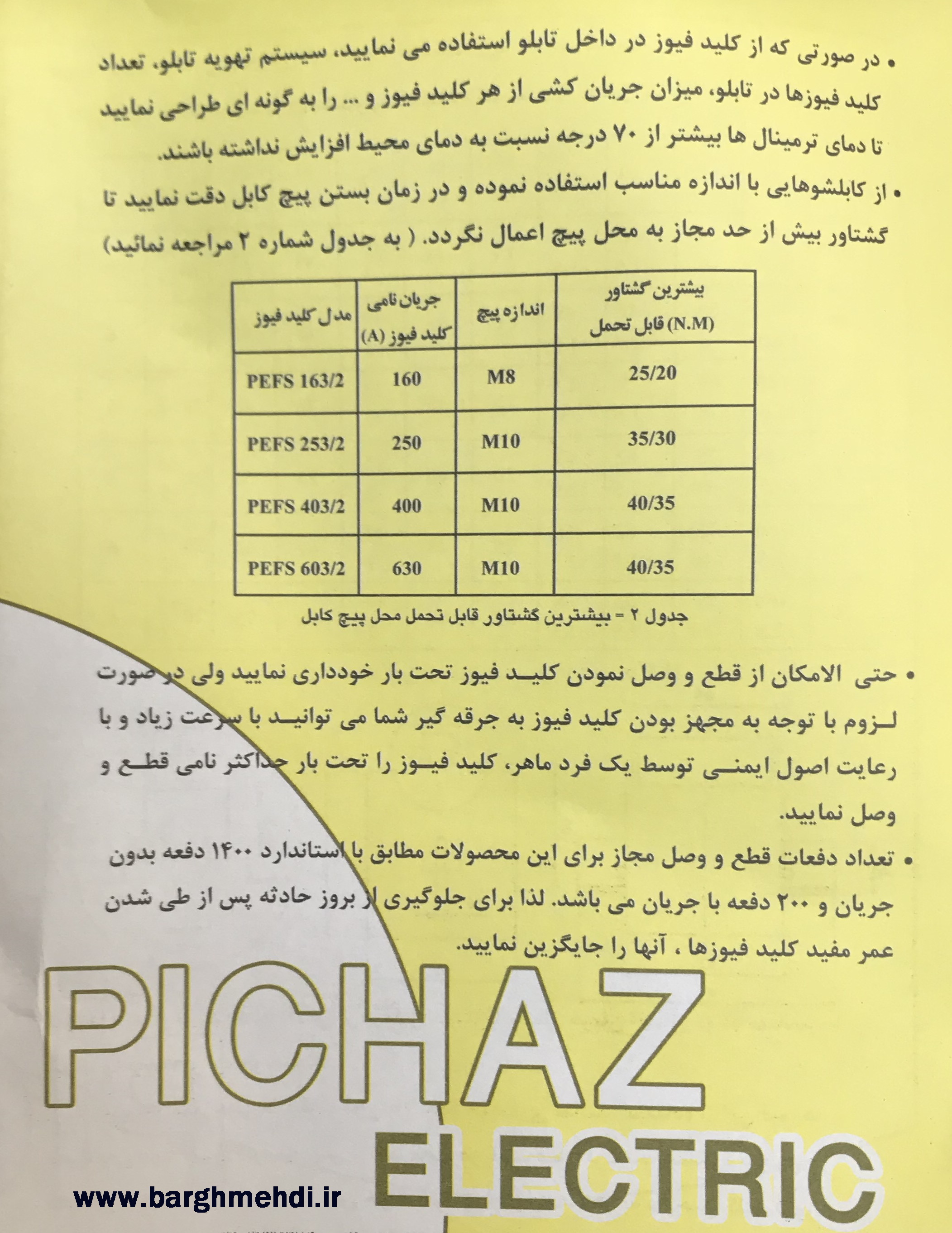 کلید فیوز 160 آمپر پیچازالکتریک یزد