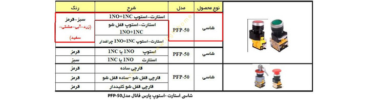 شاسی استوپ دو کنتاکت پارس فانال pfp-50