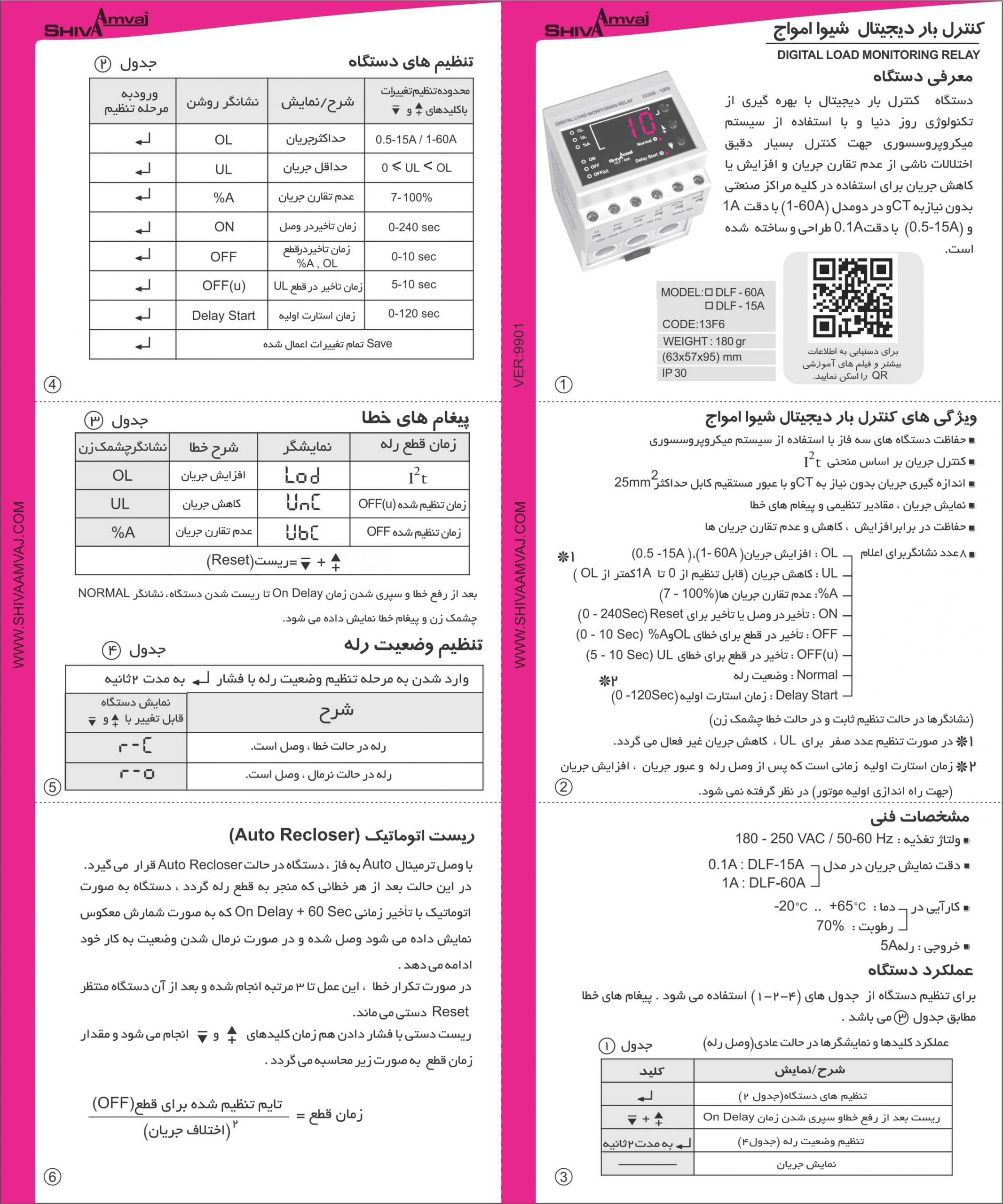 کنترل بار دیجیتال0.5تا 15 آمپر شیواامواج کد: 13F6 مدل : DLF-15A